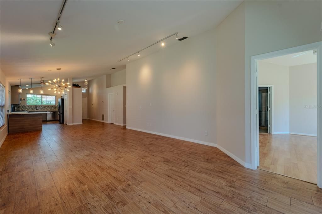 Empty room, Interior, Pendant Lights, Wood Texture Flooring