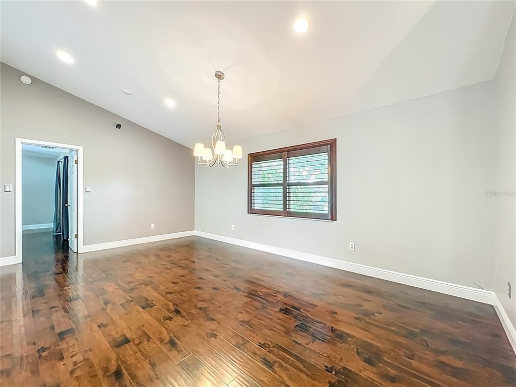 Chandelier, Empty room, Interior, Recessed Lighting, Wood Texture Flooring