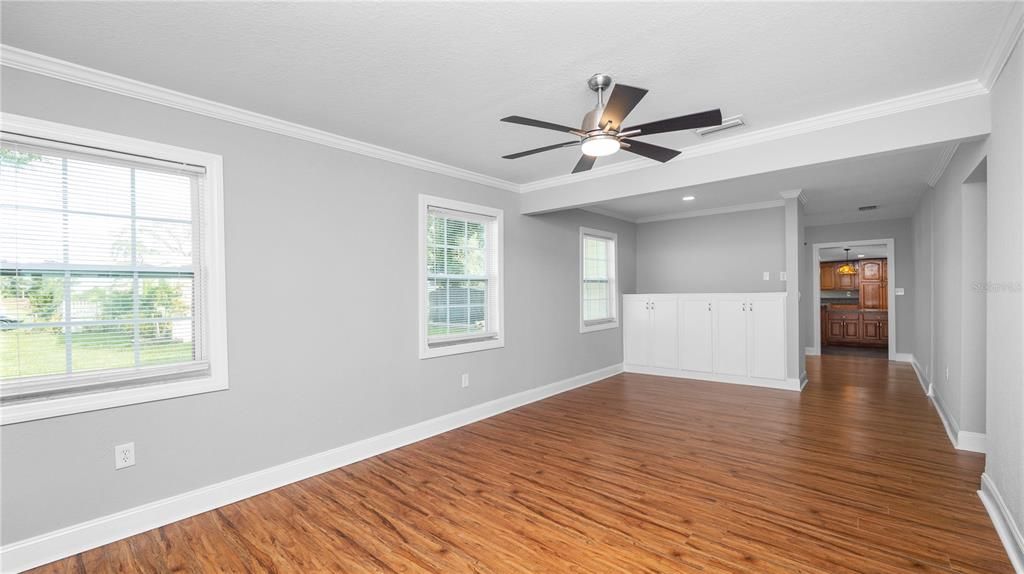 Empty room, Interior, Recessed Lighting, Wood Texture Flooring
