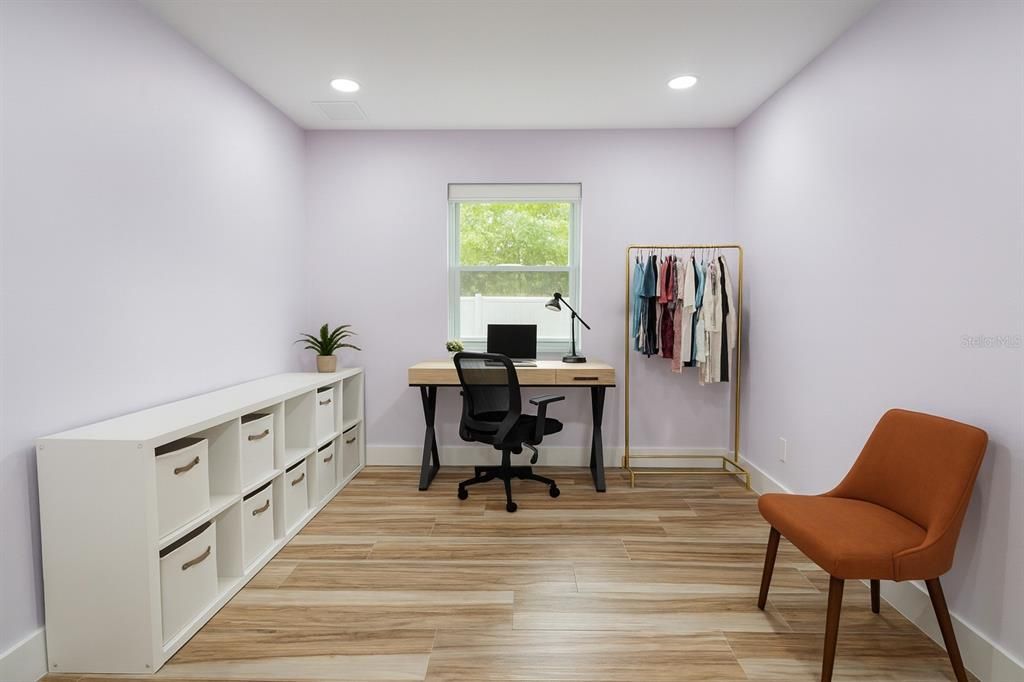 Home Office, Interior, Recessed Lighting, Wood Texture Flooring
