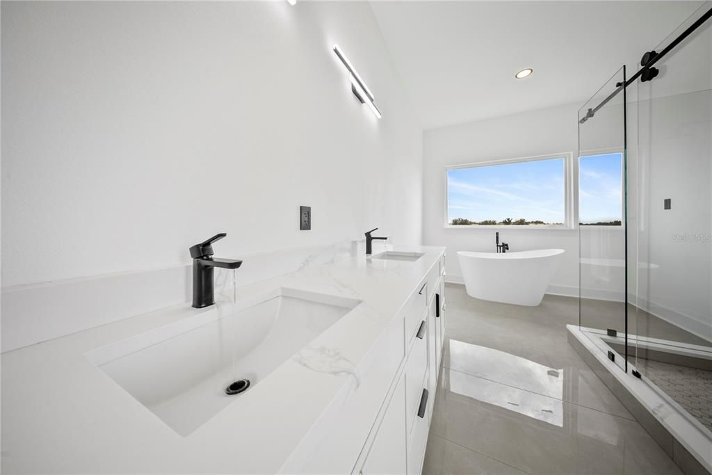 Bathroom, Dual Sink Vanities, Free Standing Baths, Glass Shower, Interior, Recessed Lighting