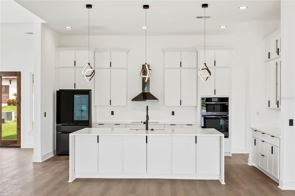 Interior, Kitchen, Pendant Lights, Recessed Lighting, Wood Texture Flooring