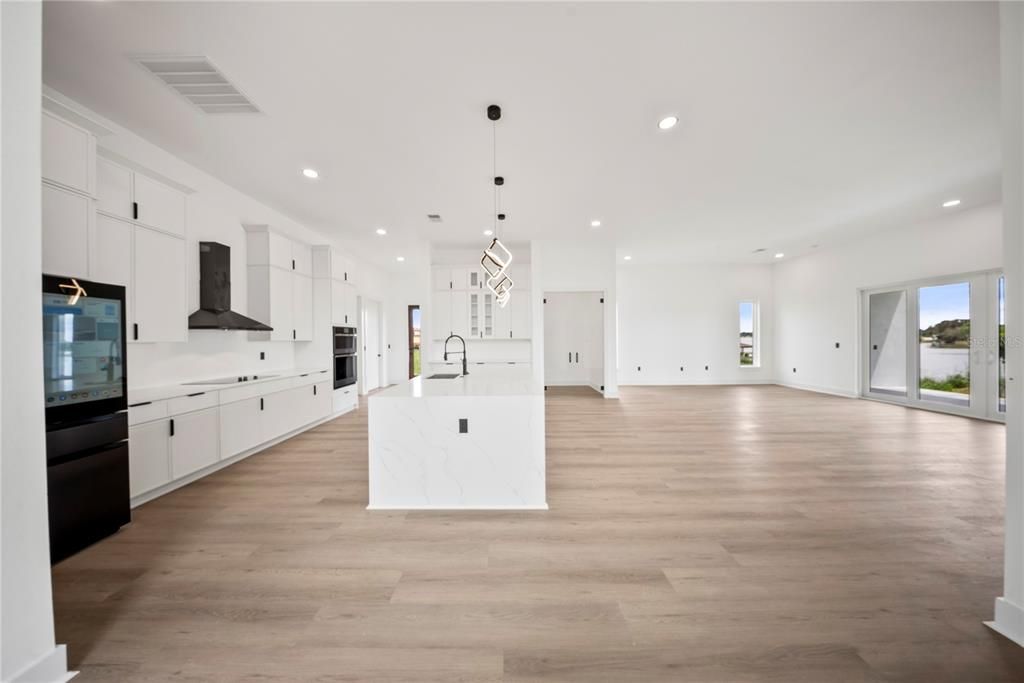 Interior, Kitchen, Pendant Lights, Recessed Lighting, Wood Texture Flooring