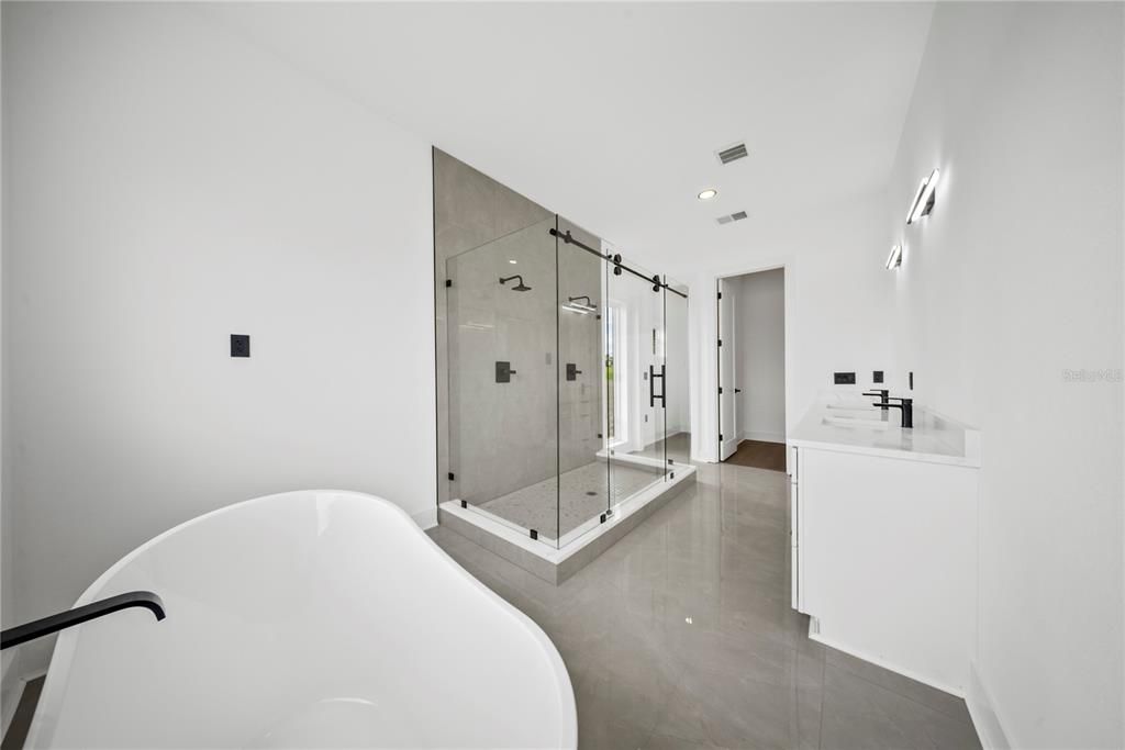 Bathroom, Dual Sink Vanities, Free Standing Baths, Glass Shower, Interior, Recessed Lighting