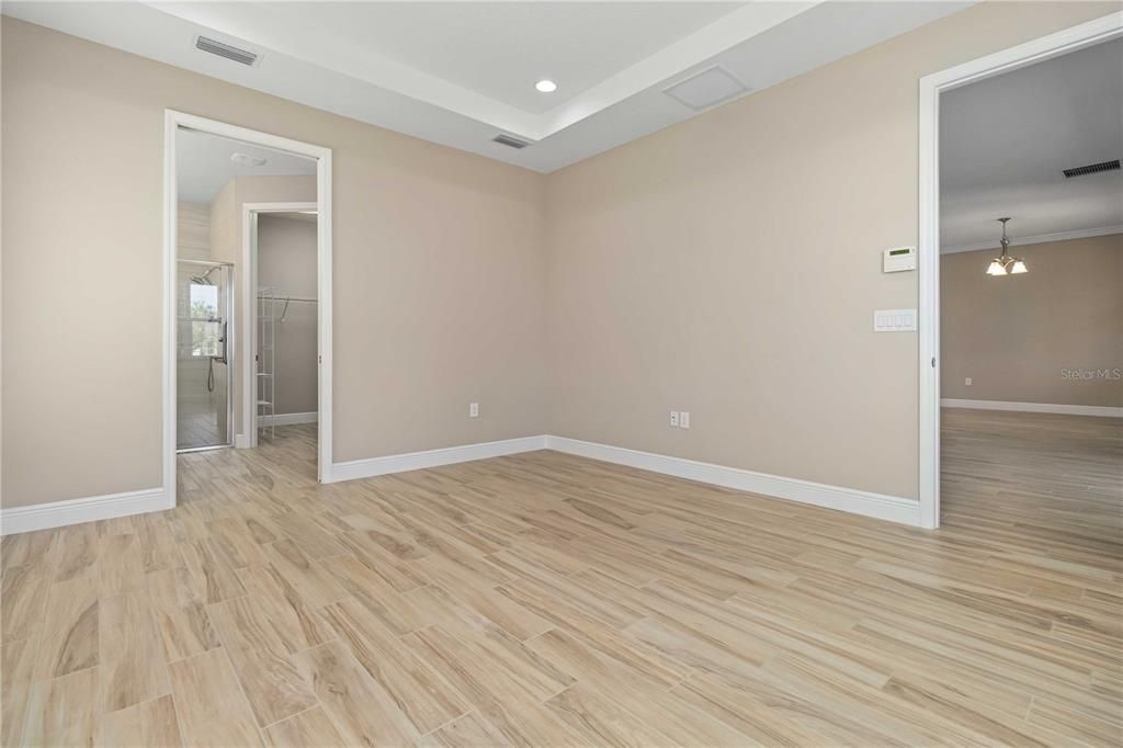 Empty room, Interior, Pendant Lights, Recessed Lighting, Wood Texture Flooring