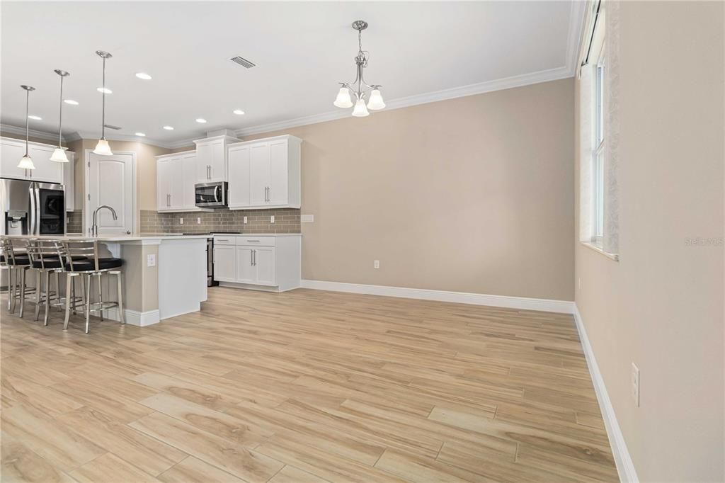Interior, Kitchen, Pendant Lights, Recessed Lighting, Wood Texture Flooring