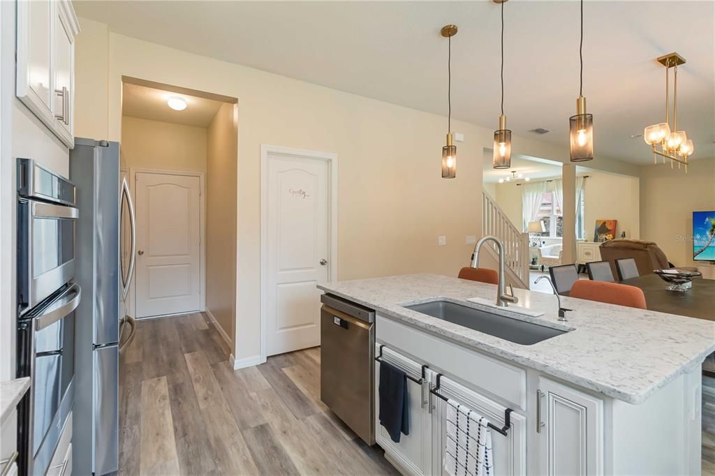 Interior, Kitchen, Pendant Lights, Stainless Steel Appliances, Wood Texture Flooring