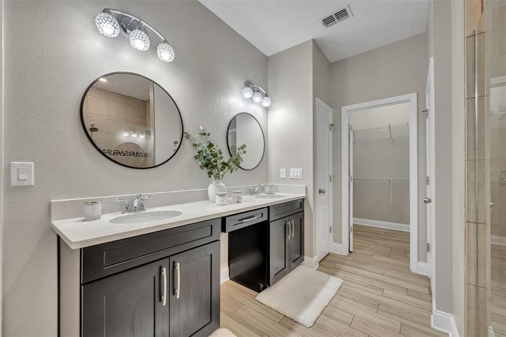 Bathroom, Dual Sink Vanities, Interior, Wood Texture Flooring