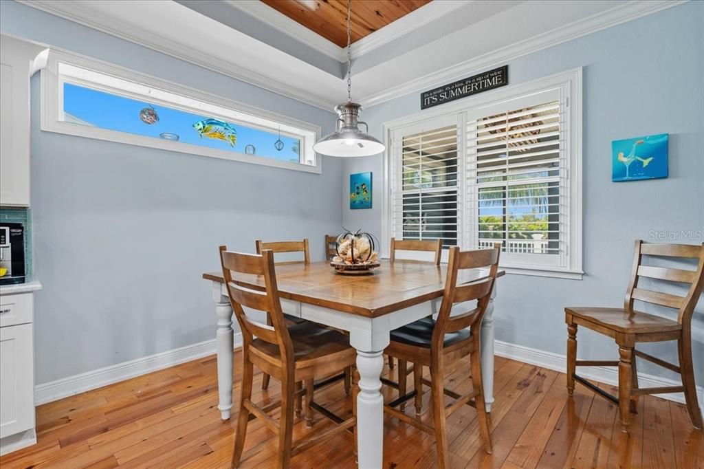 Dining room, Interior, Pendant Lights, Wood Texture Flooring