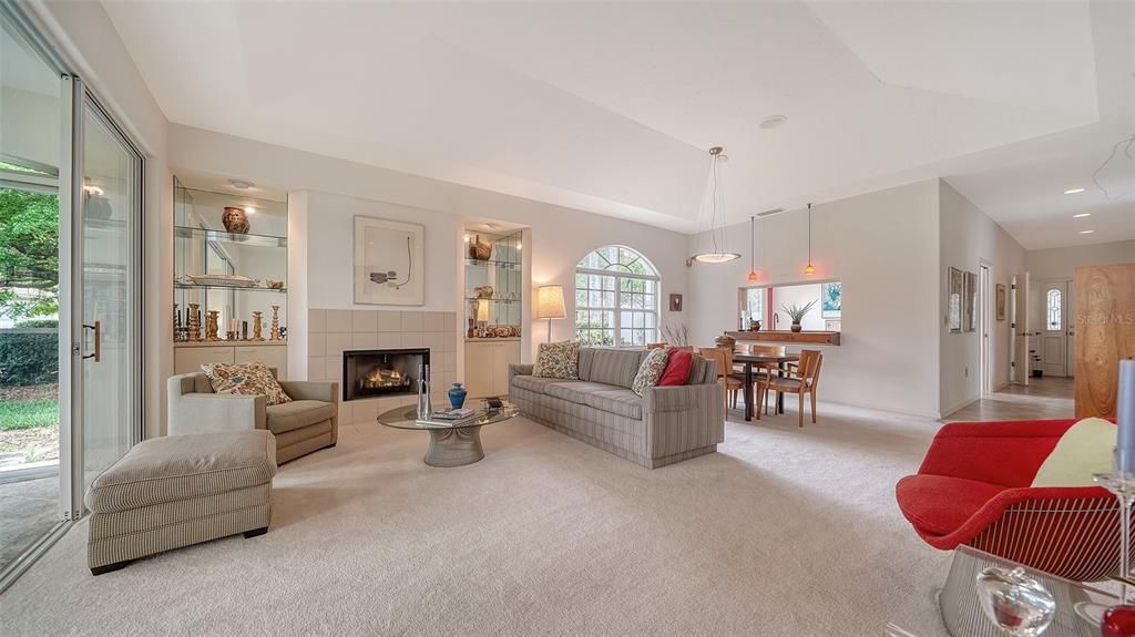 Dining room, Fireplace, Interior, Living room, Pendant Lights, Recessed Lighting
