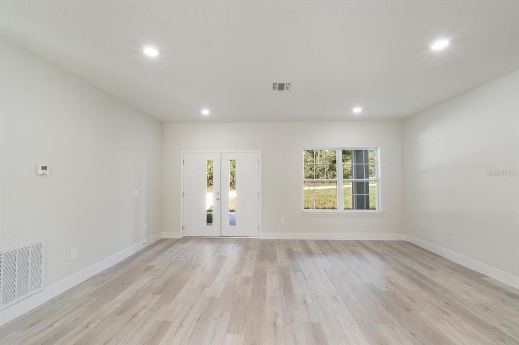 Empty room, Interior, Recessed Lighting, Wood Texture Flooring