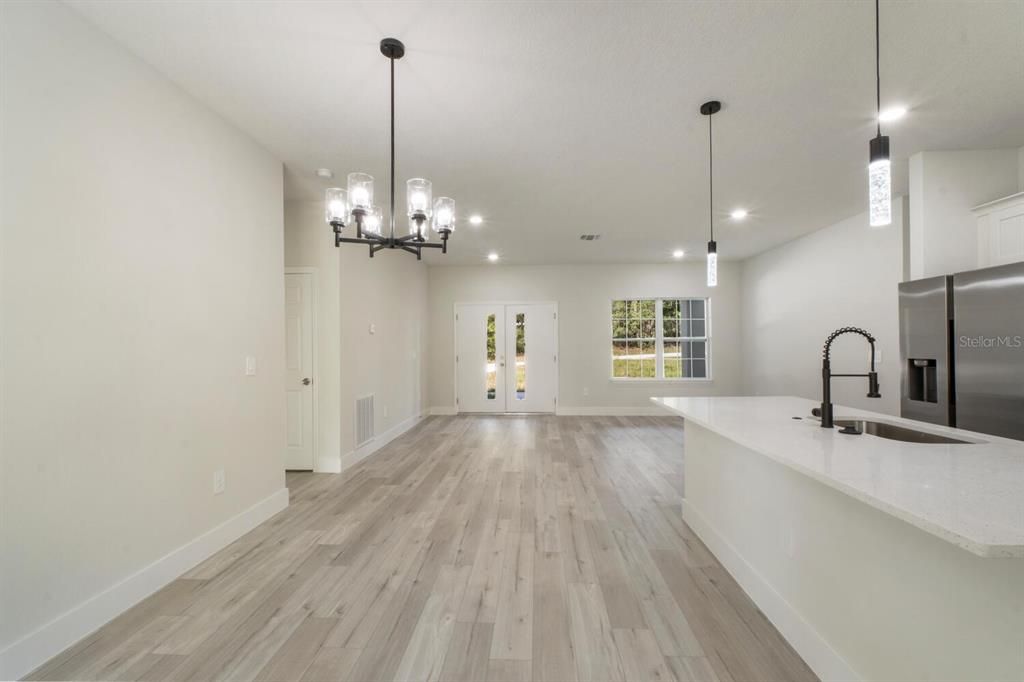 Interior, Kitchen, Pendant Lights, Recessed Lighting, Wood Texture Flooring