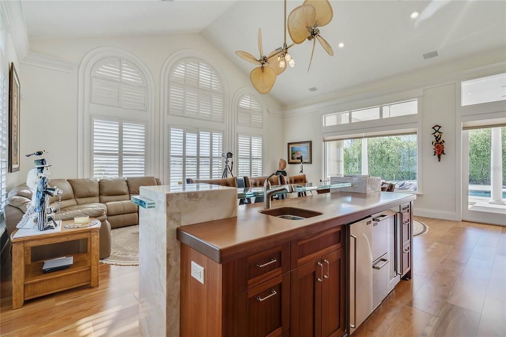 Interior, Kitchen, Living room, Recessed Lighting, Wood Texture Flooring