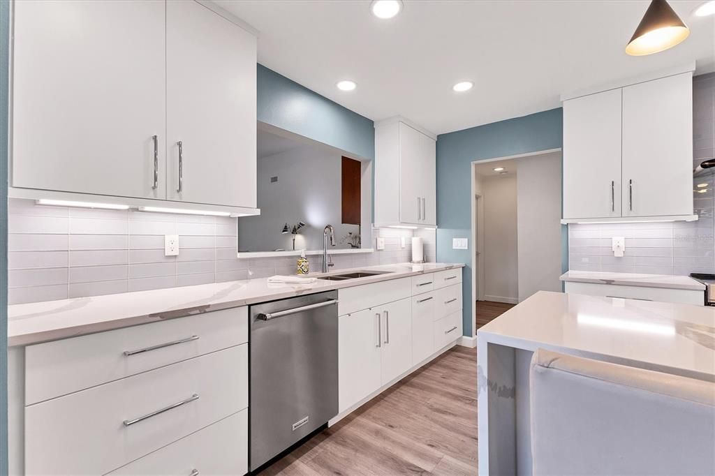 Interior, Kitchen, Recessed Lighting, Wood Texture Flooring