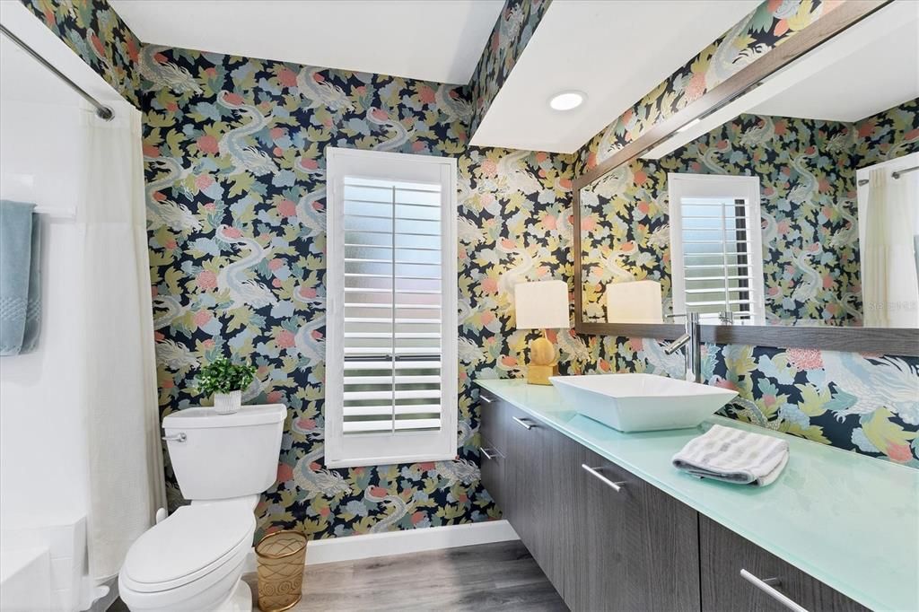 Bathroom, Interior, Recessed Lighting, Wood Texture Flooring