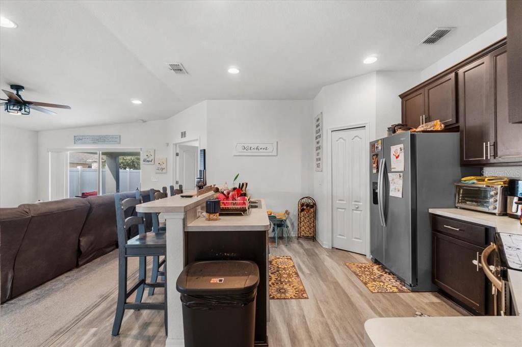Dining room, Interior, Kitchen, Recessed Lighting, Wood Texture Flooring