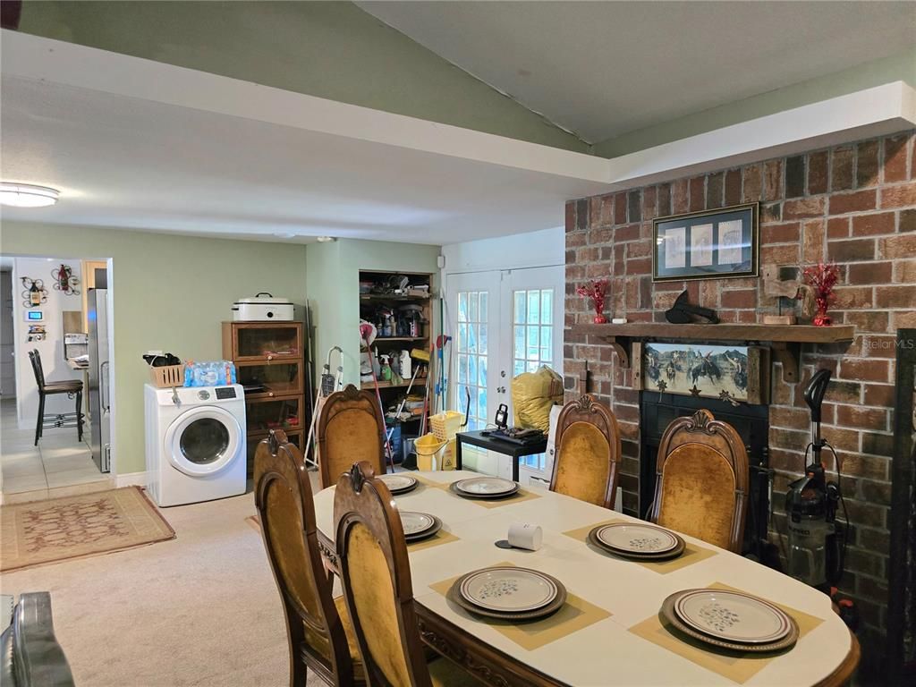 Dining room, Fireplace, Interior, Stone Walls, Washer
