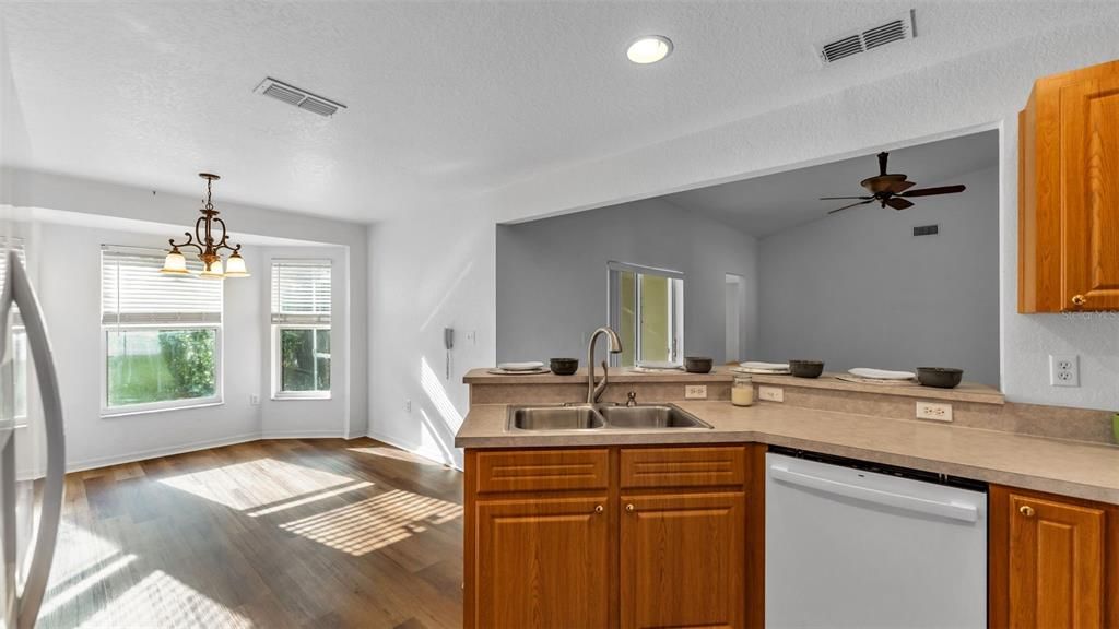 Interior, Kitchen, Pendant Lights, Recessed Lighting, Wood Texture Flooring