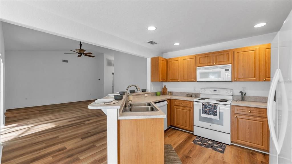 Interior, Kitchen, Recessed Lighting, Wood Texture Flooring