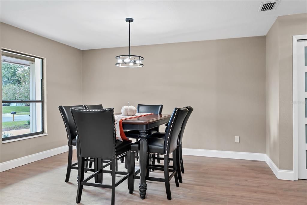 Dining room, Interior, Pendant Lights, Wood Texture Flooring