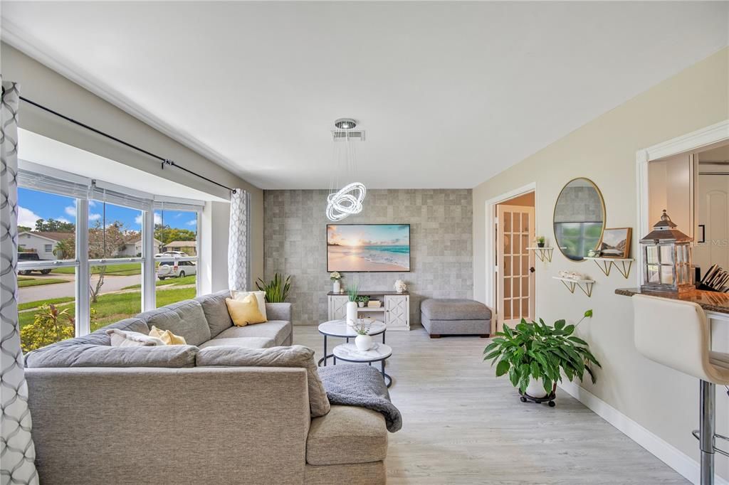 Interior, Living room, Pendant Lights, Wood Texture Flooring