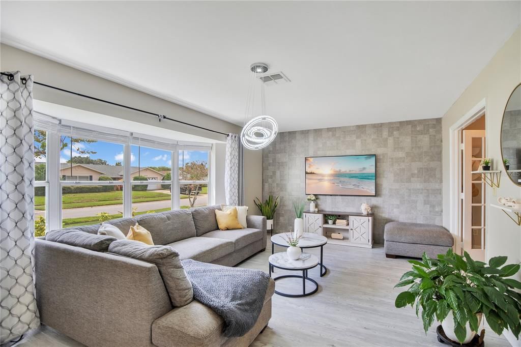 Interior, Living room, Pendant Lights, Wood Texture Flooring