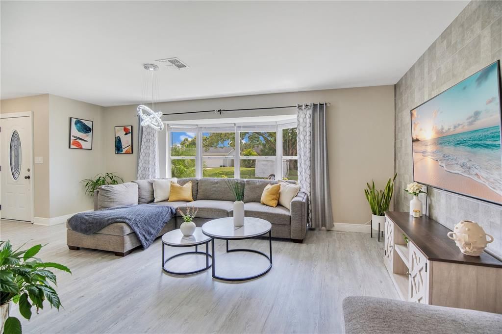 Interior, Living room, Pendant Lights, Wood Texture Flooring