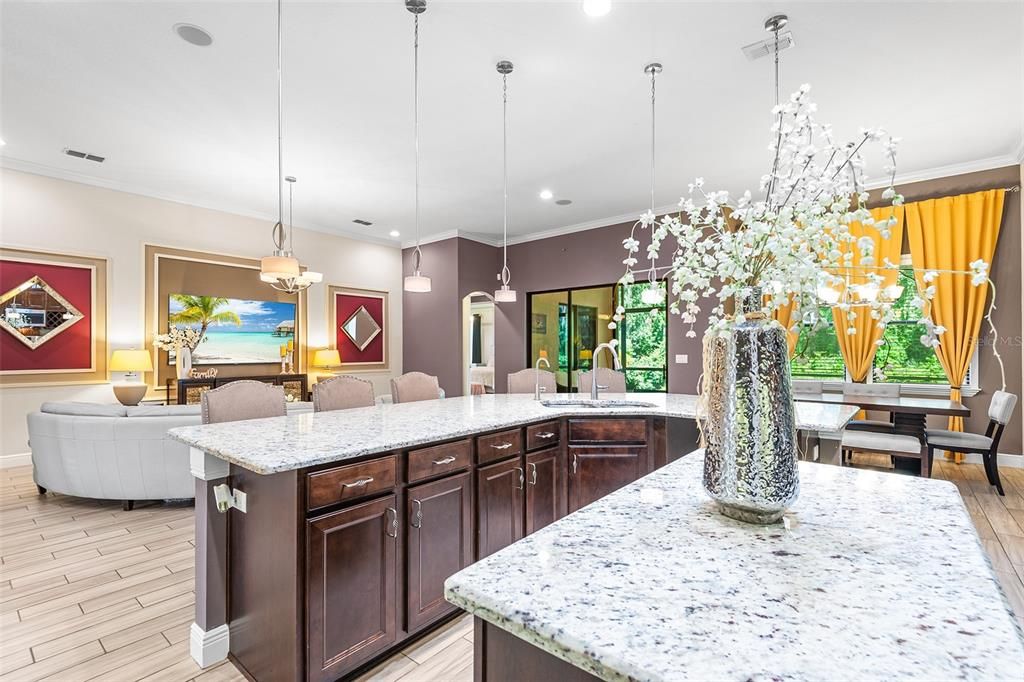 Dining room, Interior, Living room, Pendant Lights, Recessed Lighting, Water, Wood Texture Flooring