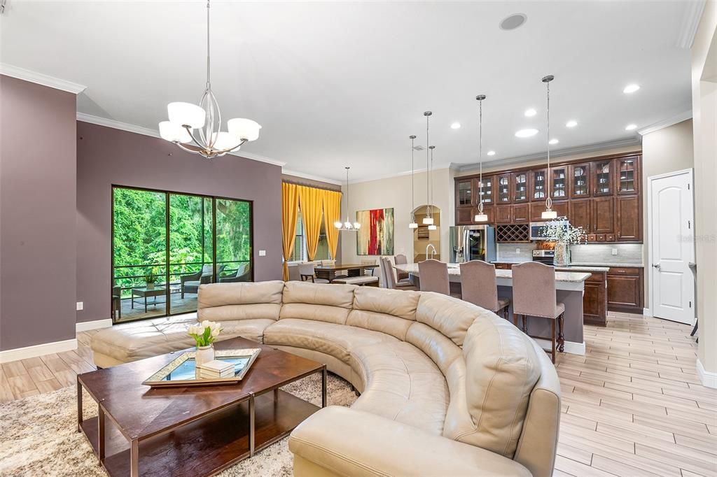 Dining room, Interior, Kitchen, Living room, Pendant Lights, Recessed Lighting, Wood Texture Flooring