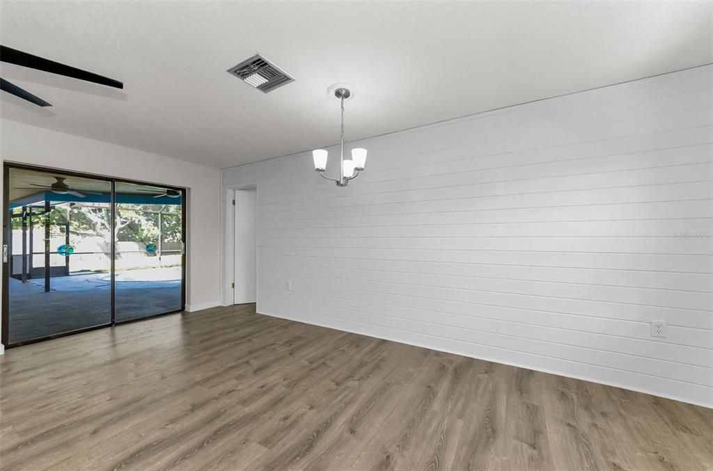 Empty room, Interior, Pendant Lights, Wood Texture Flooring