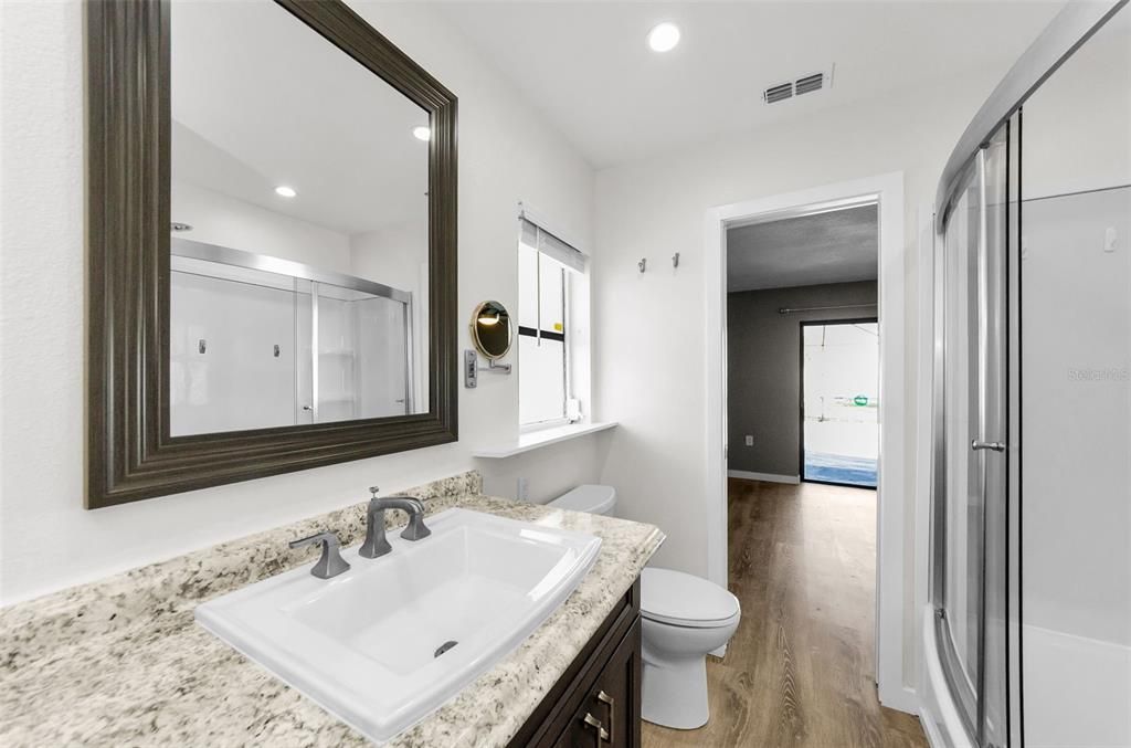 Bathroom, Interior, Recessed Lighting, Wood Texture Flooring