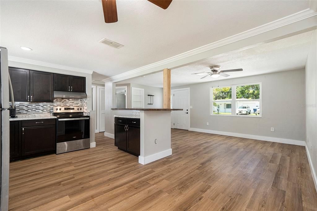 Interior, Kitchen, Recessed Lighting, Wood Texture Flooring