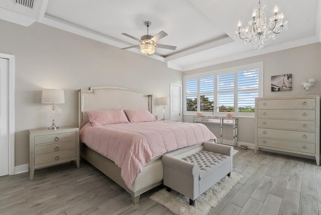 Bedroom, Chandelier, Interior, Wood Texture Flooring