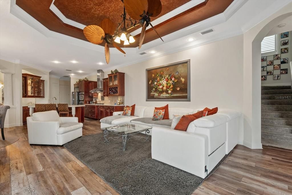 Interior, Kitchen, Living room, Recessed Lighting, Wood Texture Flooring