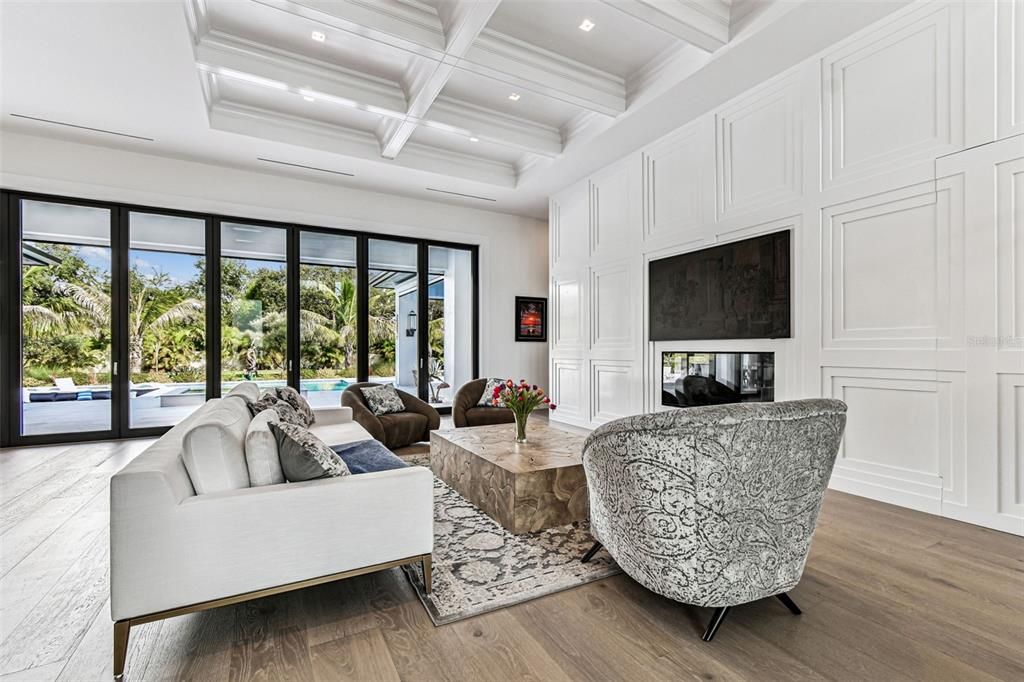 Interior, Living room, Recessed Lighting, Wood Texture Flooring