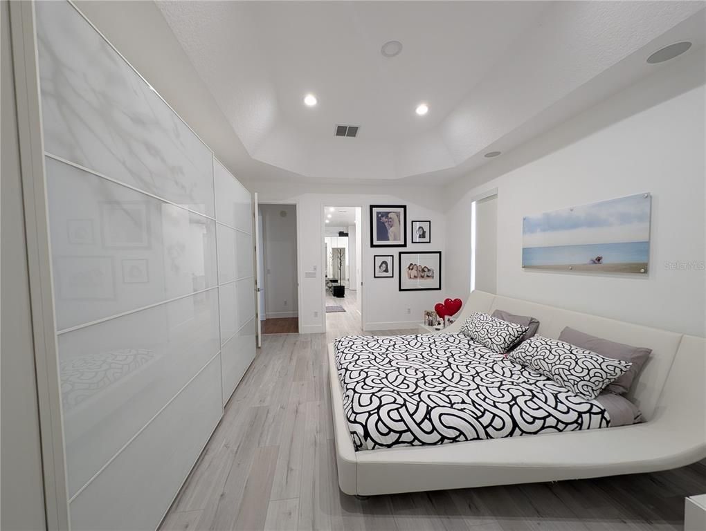 Bedroom, Interior, Recessed Lighting, Wood Texture Flooring