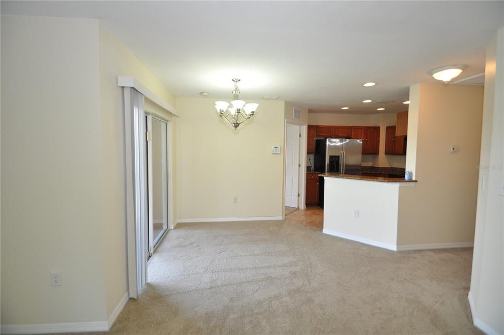 Chandelier, Empty room, Interior, Kitchen, Recessed Lighting, Stainless Steel Appliances