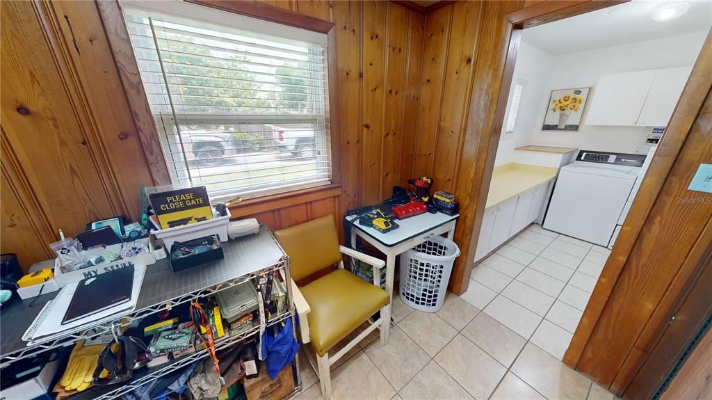 Home Office, Interior, Washer, Wooden Walls