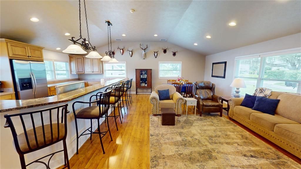 Interior, Kitchen, Living room, Pendant Lights, Recessed Lighting, Stainless Steel Appliances, Wood Texture Flooring