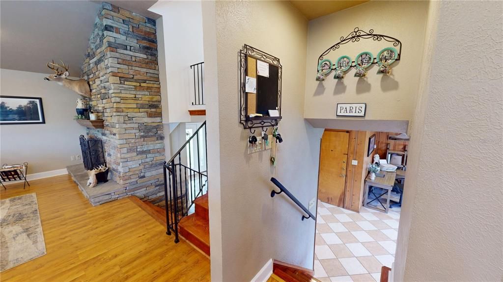 Fireplace, Interior, Stone Walls, Wood Texture Flooring