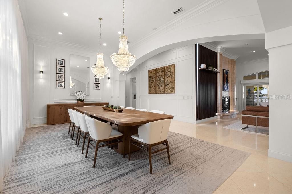 Chandelier, Dining room, Interior, Recessed Lighting