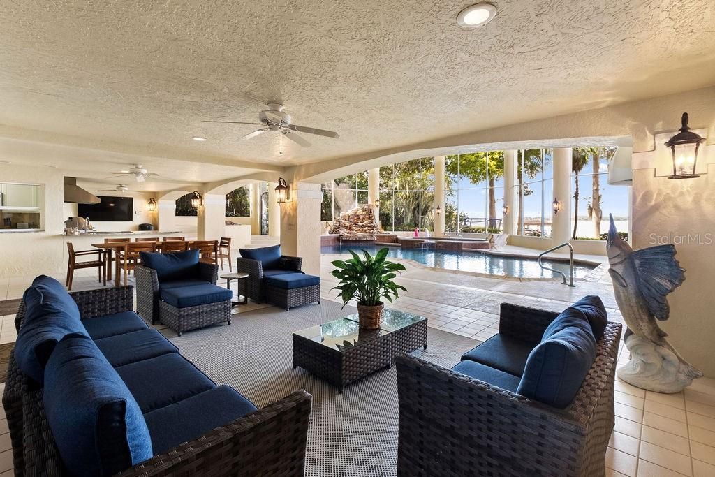 Dining room, Interior, Living room, Pool, Recessed Lighting