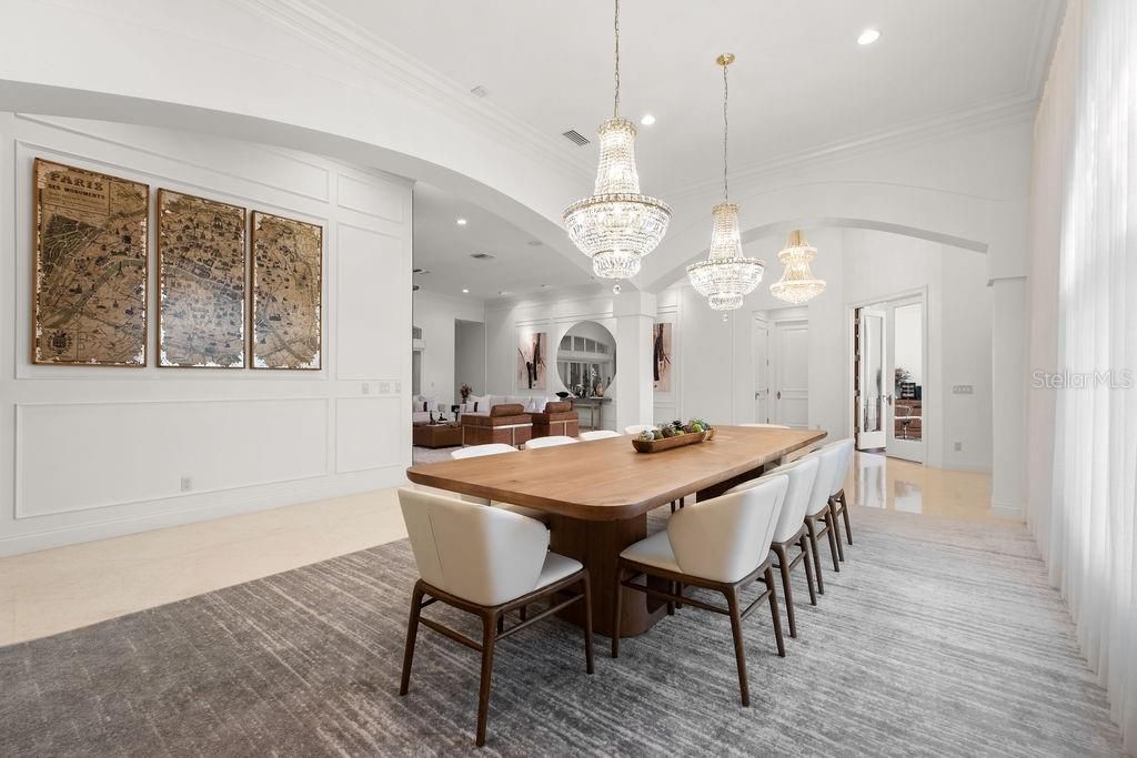 Chandelier, Dining room, Interior, Recessed Lighting