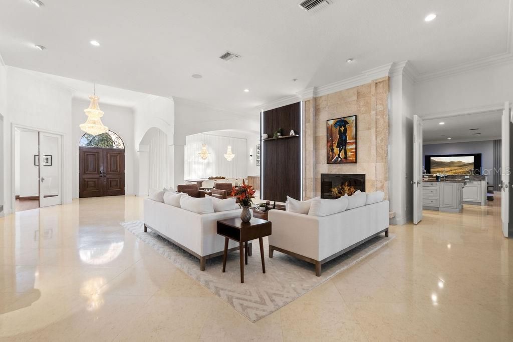 Fireplace, Interior, Living room, Pendant Lights, Recessed Lighting