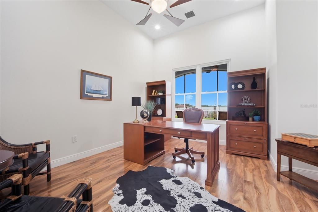 Home Office, Interior, Recessed Lighting, Water, Wood Texture Flooring