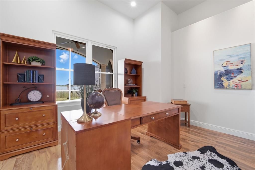 Home Office, Interior, Recessed Lighting, Wood Texture Flooring