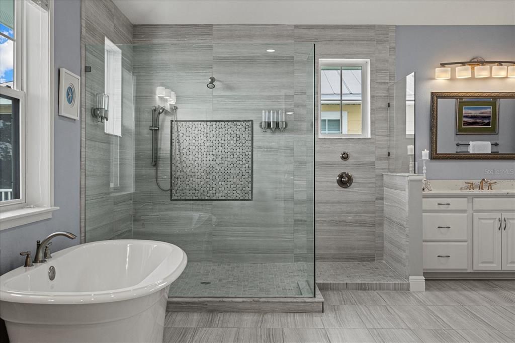 Bathroom, Glass Shower, Interior, Recessed Lighting