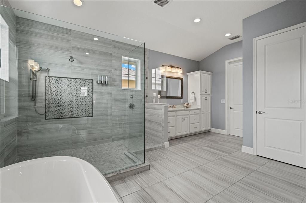 Bathroom, Dual Sink Vanities, Glass Shower, Interior, Recessed Lighting