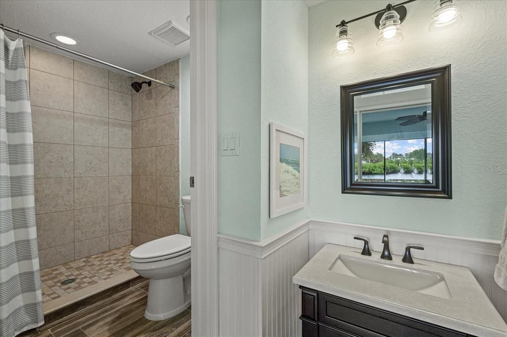 Bathroom, Interior, Recessed Lighting, Wood Texture Flooring