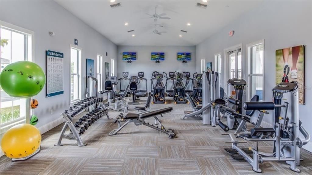Fitness Equipment, Gym, Interior, Recessed Lighting, Wood Texture Flooring